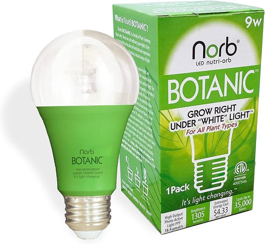 NorbBOTANIC A19 LED Grow Light – Full-Spectrum 9W Plant Light, Mimics Sunlight for Seed Germination, Optimal Indoor Plant Growth, Herbs, Tropical, Houseplants, High-Intensity, E26 Base