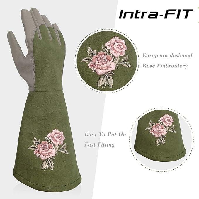 Kids Garden Gloves with Thorn Resistant, Embroidery Children Gardening Gloves with Extra Long Forearm Protection(3-5)