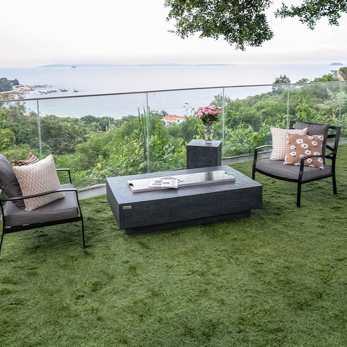 Hampton Concrete Fire Pit 56" x 32" Outdoor Patio Firepit Includes Lava Rocks Modern Fire Pits & Outdoor Fireplaces for Garden, Deck, Indoor & Outdoor Heating