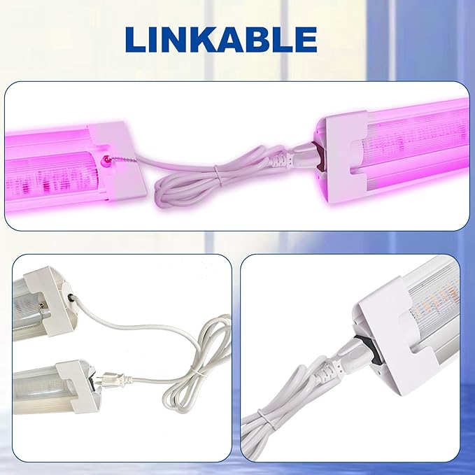 2FT LED Grow Lights for Indoor Plants, Full Spectrum 2100LM & Red Blue Light, Pull Chain Switch & Linkable for Indoor Plants, Hydroponics, Seedlings, Flowers