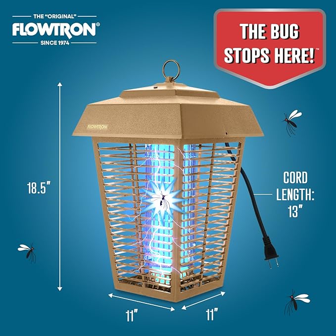 Flowtron Bug Zapper, 1-1/2 Acre of Outdoor Coverage with Powerful 80W Bulb & 5600V Instant Killing Grid, Electric Insect, Fly & Mosquito Zapper, Made in The USA, UL Certified - Tan Color