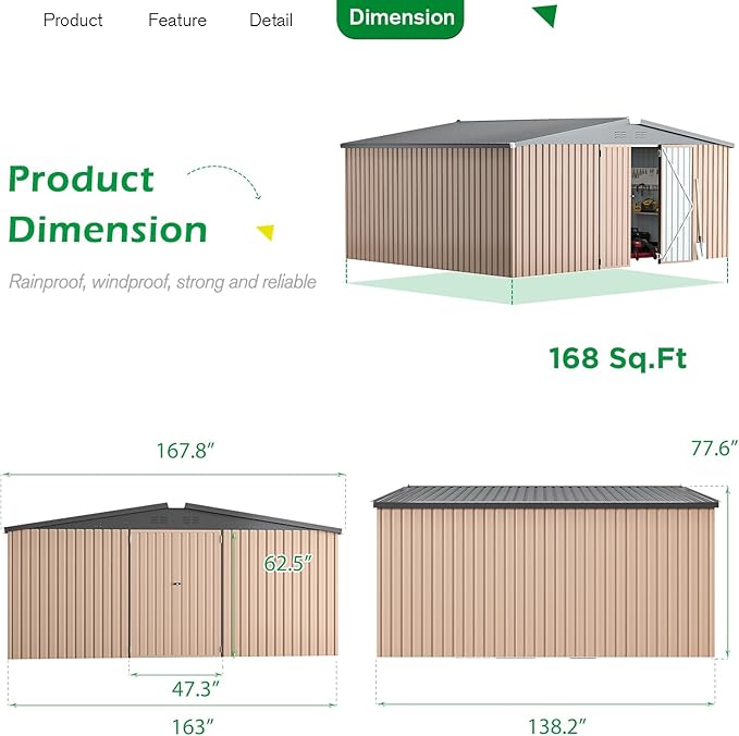 U-MAX 10x14 Outdoor Storage Shed, Large Metal Outside Storage Garden Sheds & Outdoor Storage Shed Clearance, Tool Shed Lockable for Backyard, Patio and Outside Use in Gray