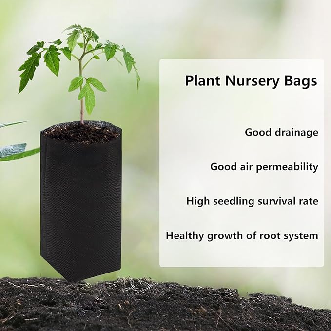 Belit 50 Pcs 13.5" H Deep Nursery Grow Bags, Non-Woven Plants Pots Container for Starting Deep Rooted Plants Vegetable, Flower, Seedling Tree, Black