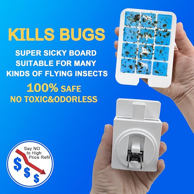 Plug in Indoor Fly Trap for Gnat Moth Houseflies Fruit Flies, Blue Light Bug Light Trap Compatible with Safer Home Indoor Fly Trap Refill, Mosquito Flying Insect Trap, 6 Device+8 Refill