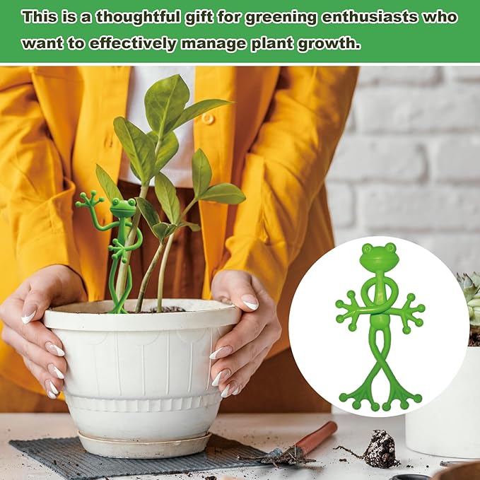 6 pcs Frog Plant Stand, Multipurpose Green Frog Plant Supports Steady Cartoon Plant Branches Tie Down, Frog Plant Stand for Potted Plants, Cute Frog Flower Pot Hugger Plant Climbing Fixture Clips Perfect for Indoor Outdoor Garden Decoration and Gifts.