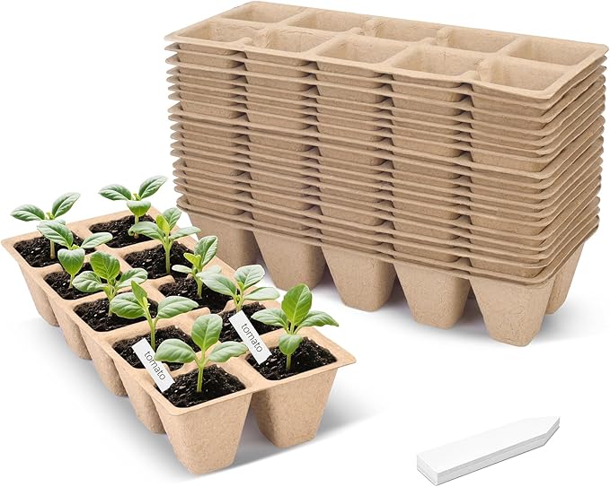 200 Cells Peat Pots, Seed Starter Trays Planting Trays for Seedlings, 20 Pack Germination Trays Peat Pot with 20 Labels