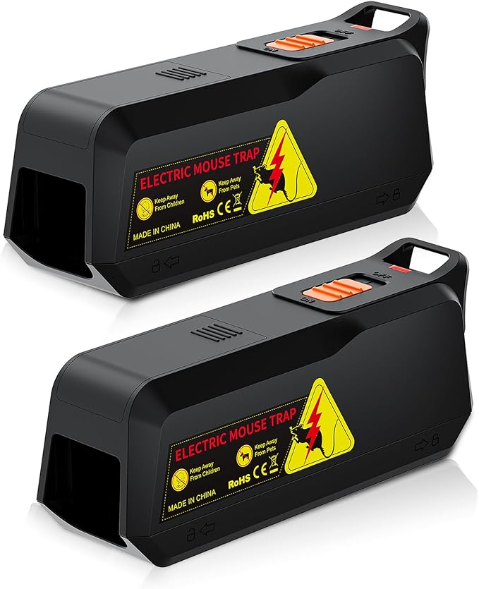 2 Pack Electric Mouse Trap Zapper with Powerful Voltage, Effective Electronic Mouse Traps Indoor for Home, No-Touch Disposal, Reusable Mice Catcher for Kitchen, Living Room, Garage and More (2, Black)