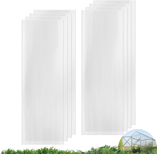 UMIG 8 PCS 6' x 2' x 0.32'' Polycarbonate Greenhouse Panels, Twin-Wall Waterproof UV Protected Corrugated Plastic Roof Panels Sheets, Clear Replacement Panels for Greenhouse, Outdoor, Plant