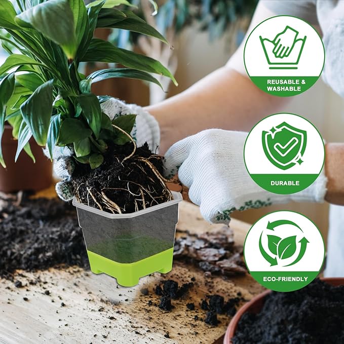 Aobiono 10 Packs 4 Inch Clear Nursery Pots with Reinforced Silicone Base for Easy Transplant, Reusable Seed Starter Seedling Small Plant Flower Pots with Drainage (Green, 10 Packs)