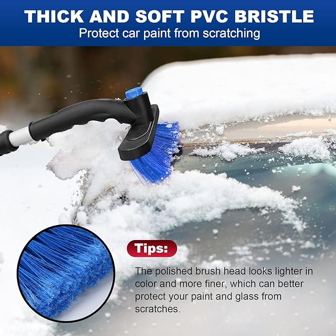 34" Extendable Ice Scrapers for Car Windshield 2-in-1 Snow Brush for Car Snow Scraper for Car Snow Scraper and Drush with Ergonomic Foam Grip for Cars, Trucks, SUVs with 360° Pivoting Brush Head Blue