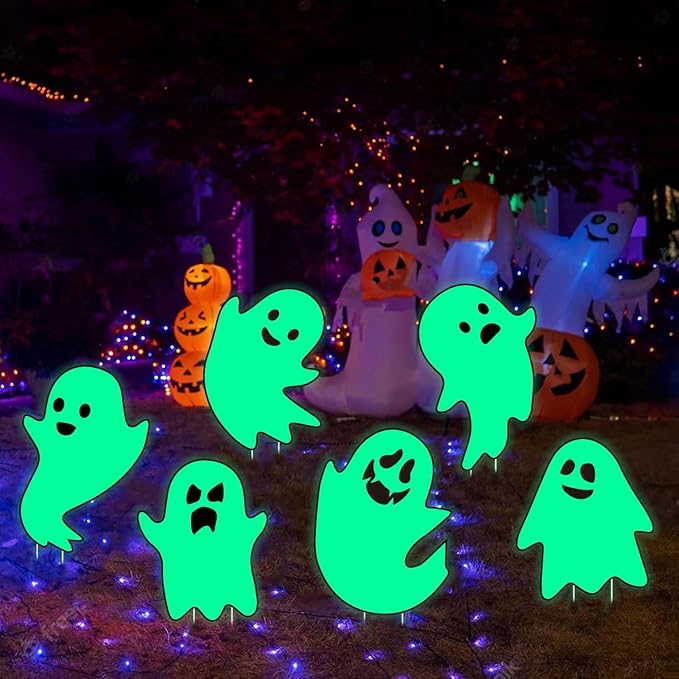 6Pcs Scary Halloween Ghost Yard Decorations Glow in The Dark, 17"x12" Waterproof Light Up Yard Stakes for Spooky Outdoor and Indoor Haunted Displays, Suitable for Lawn, Party and Home Decor