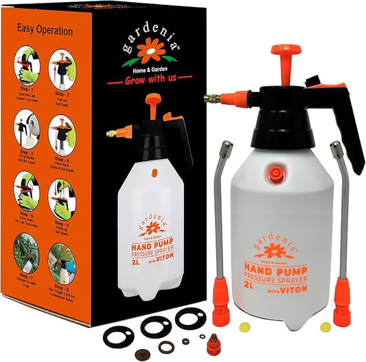 Handheld Pumping Sprayer Viton Seals Sprayers in Lawn and Garden, Spray Bottles for Cleaning Chemical Sprayer Continuous Spray Bottle for Plants 2L Plus (0.53 Gallon/68oz)