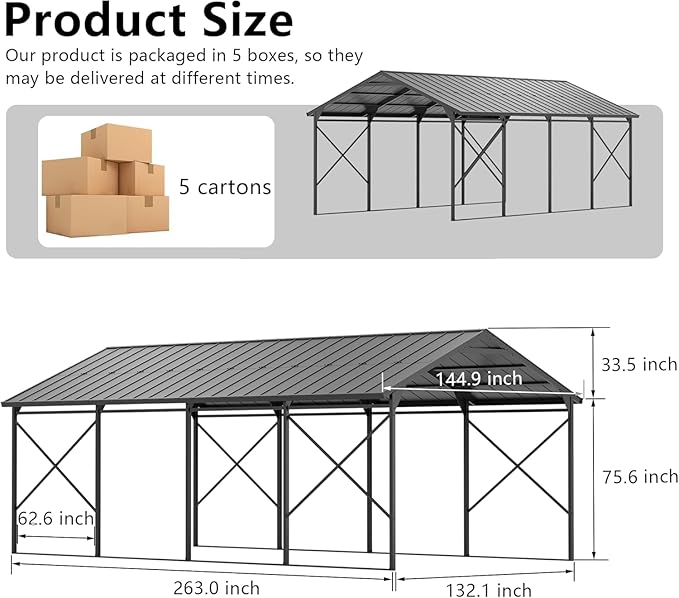 12X22FT Metal Carport Outdoor Carport Canopy Heavy Galvanized Garage Car Shelter with Enhanced Base and Roof, Duty Garage Shelter for Cars Boats Pickups Trucks