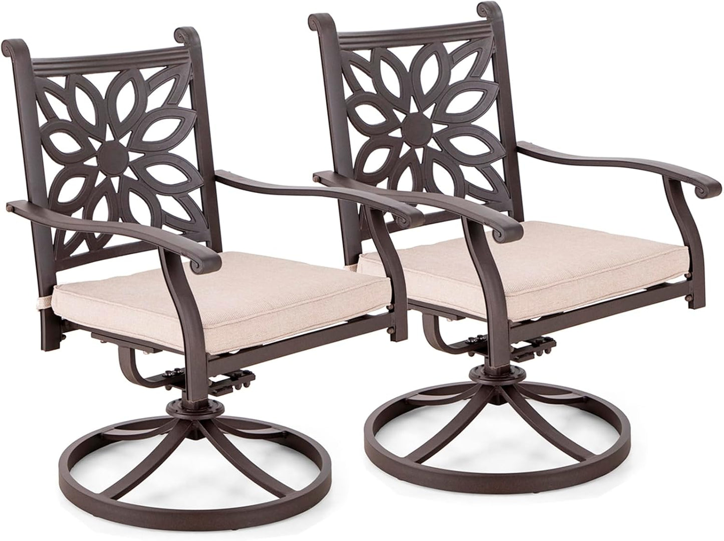 Sophia & William Patio Outdoor Swivel Rocker Dining Chairs Set of 2, Brown Cast Aluminum Furniture Dining Chairs for Dining Table, Load Capacity: 350 lbs