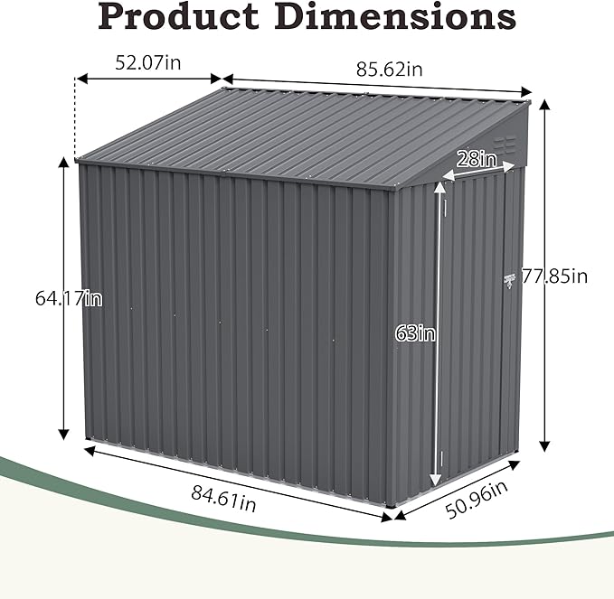 4x7 FT Lean-to Metal Storage Shed with Single Lockable Side Door, Sloping Roof Galvanized Steel Outdoor Tool Shed for Garden, Patio & Backyard Storage