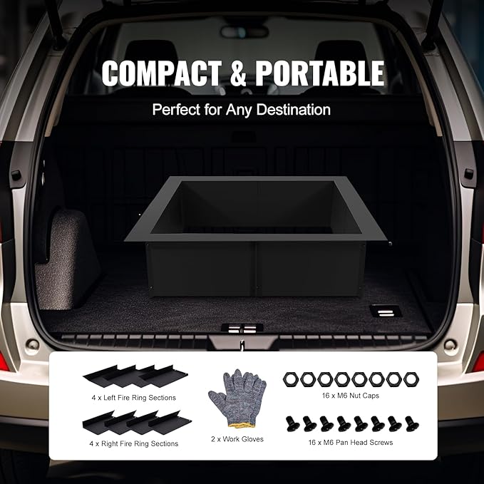 VEVOR Fire Pit Ring, 36x36 in Outer/30x30 in Inner Diameter, 10inch Height Square Fire Pit Insert, Heavy Duty Carbon Steel Liner DIY Campfire Ring Above or In-Ground, for Outdoor Camping, Bonfires