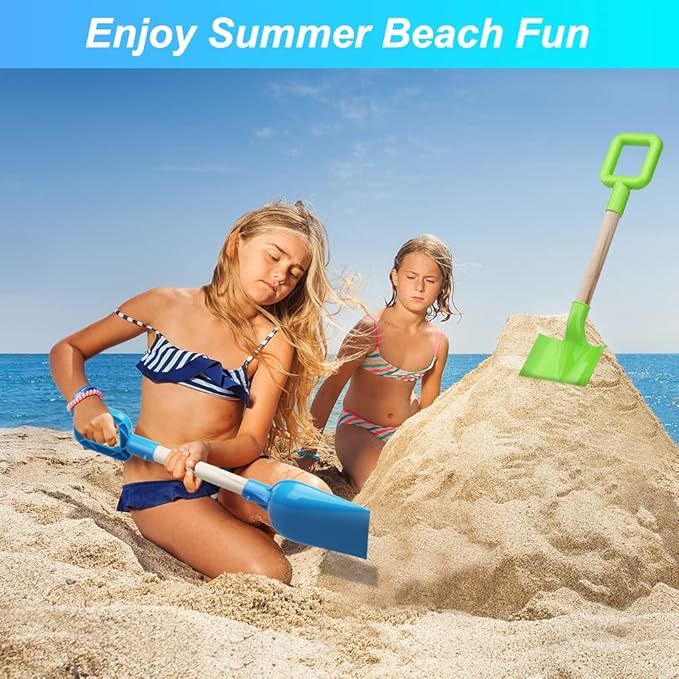Jumbo Beach Shovels Rake Spade Toys Set for Kids, 16" Long Wooden Handle ABS Plastic Sand Scoop, Planting Summer Winter Gift for Mud Sand Snow Digging, Backyard Gardening Tool Accessories, 3 Pack