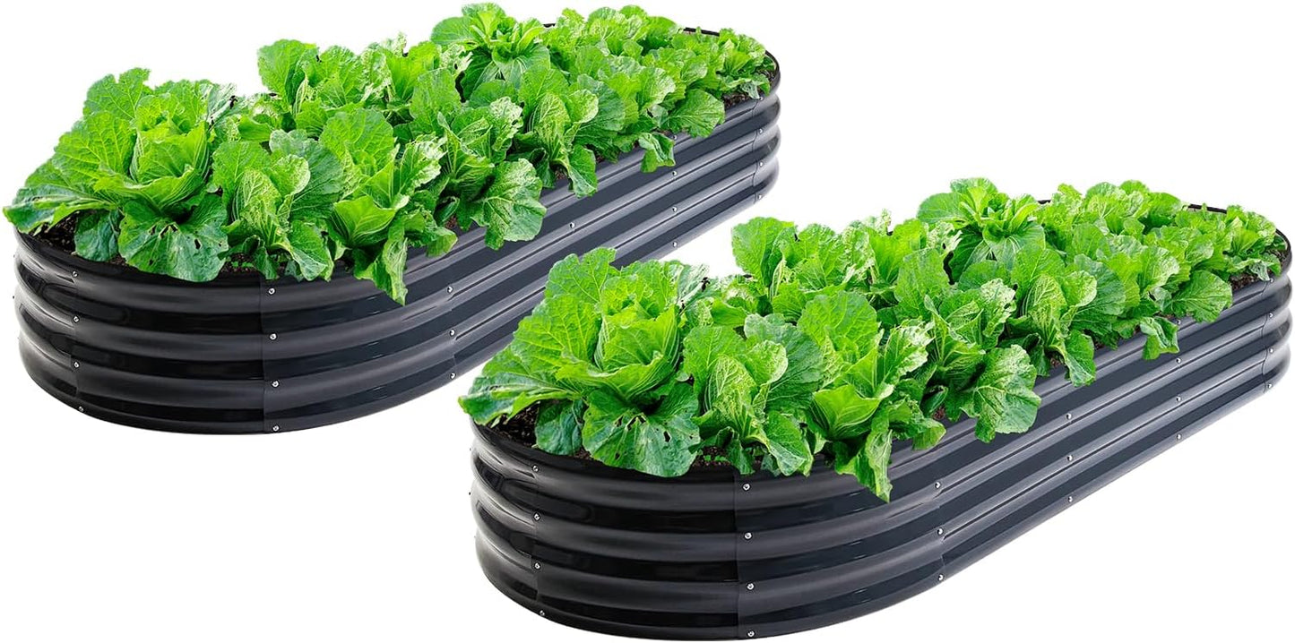 2Pcs 12" Tall Coal Grey Oval Galvanized Steel Raised Garden Bed - 7x3ft Modular Metal Planter Box for Outdoor Gardening | Durable Metal Raised Flower Beds Outdoor Large Planters