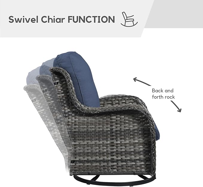 Patio Furniture 4 Piece, All-Weather PE Wicker Outdoor Furniture Set with Coffee Table,Outdoor Patio Furniture with Swivel Rocker Chairs and Outdoor Sofa