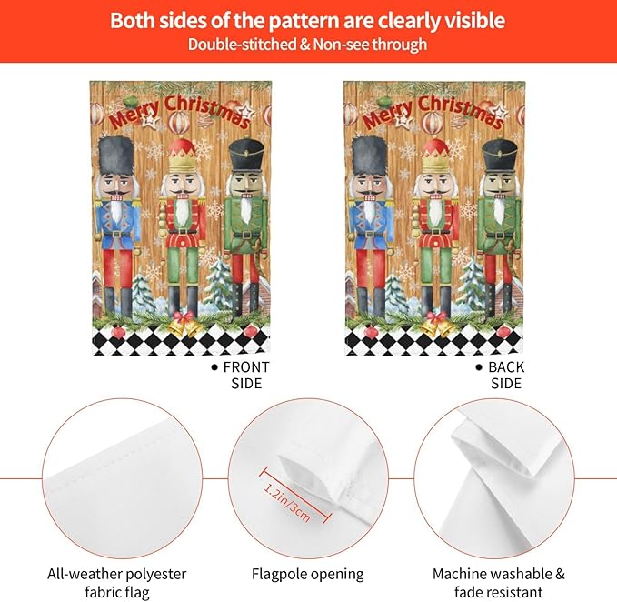 Merry Christmas Nutcracker Buffalo Plaid Check Garden Flag Welcome Party Outdoor Outside Decorations Picks Home House Garden Yard Decor 12x18 Inch