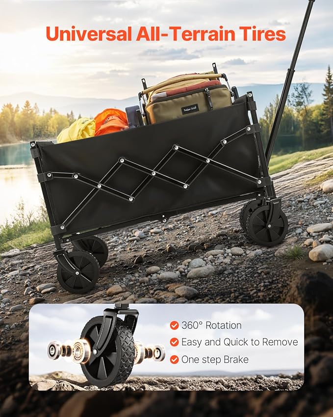 VEVOR Collapsible Folding Wagon with Wheels, Wagons Carts Foldable with 225lbs Capacity, Lightweight Portable Utility Wagon Cart for Grocery Shopping Sports Camping and Garden