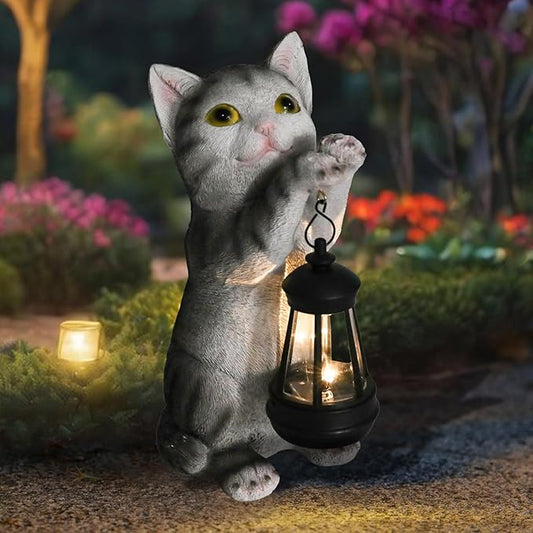 Solar Cat Garden Statue: Outdoor Cat Statues for Garden with Lights for Yard Art Lawn Ornaments Porch Patio Balcony Home House - Gardening Gifts for Women Grandma Mom