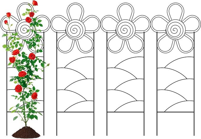 Arifaro Metal Garden Trellis 56″High (Pack of 4) Plant Trellis for Climbing Plants, Outdoor/Indoor Sturdy Plant Trellis for Climbing Vines, Flowers & Garden Plants (Floral)