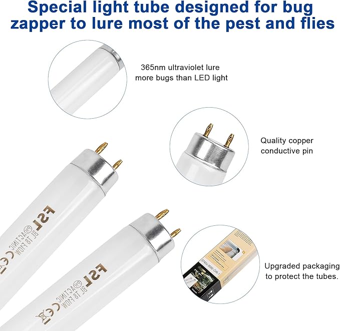 Ultraviolet Tubes 10W 2-Pack for Electric Bug Zapper, Mosquito Insert Killer, Home Pest Control UV Light Tube Electronic Lamp, Replacement UV T8 Lamp Bulb Light Tube for 20 Watt Insect Killer