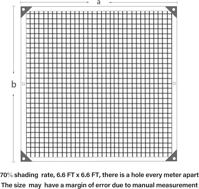 winemana 70% Black Shade Cloth, 6.6 x 6.6 FT Durable Mesh Tarp with Grommets, Resistant Garden Sun Shade Netting with Taped Edge for Plant Cover, Greenhouse, Patio, Tomatoes, Chicken Coop, Barn Kennel