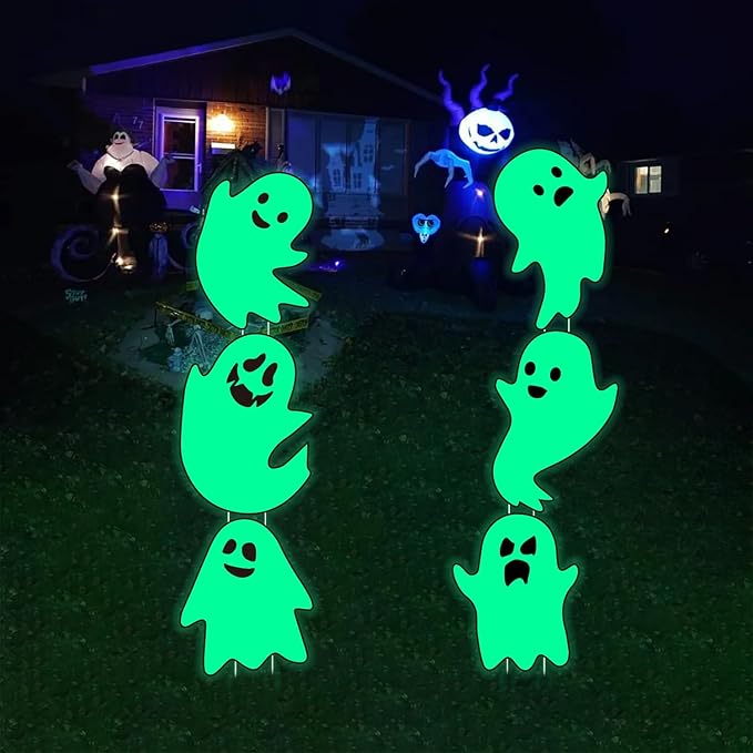 6Pcs Scary Halloween Ghost Yard Decorations Glow in The Dark, 17"x12" Waterproof Light Up Yard Stakes for Spooky Outdoor and Indoor Haunted Displays, Suitable for Lawn, Party and Home Decor