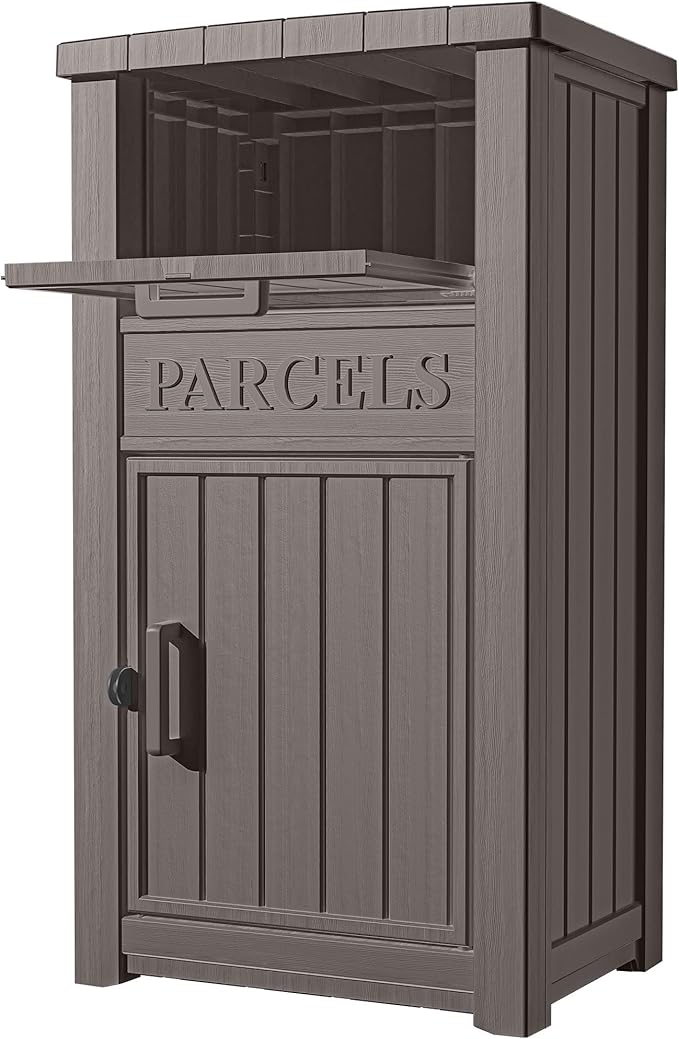 Outdoor Package Delivery Box for Outside -Lockable Anti-Theft Parcel Drop Box Deck Box & Porch Storage Box, Package Drop Box for Outside Deliveries, Curbside Outdoor Storage Box Grey