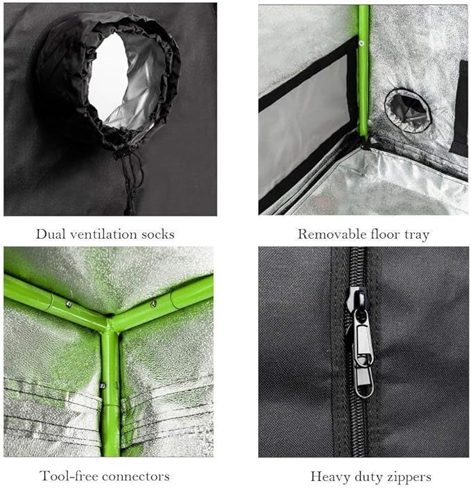 Grow Tent, 32"x32"x63" Mylar Grow Tent with Obeservation Window and Floor Tray for Indoor Plant Growing (32" x 32" x 63")
