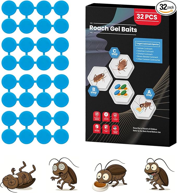 32 Pack Roach Killer Indoor Infestation Roaches Gel Bait Stations, Powerful Cockroach Killer Indoor Home for Roach Infestation, Long-Lasting & Effective Cockroach Gel Bait, Easy to Use & No Mess