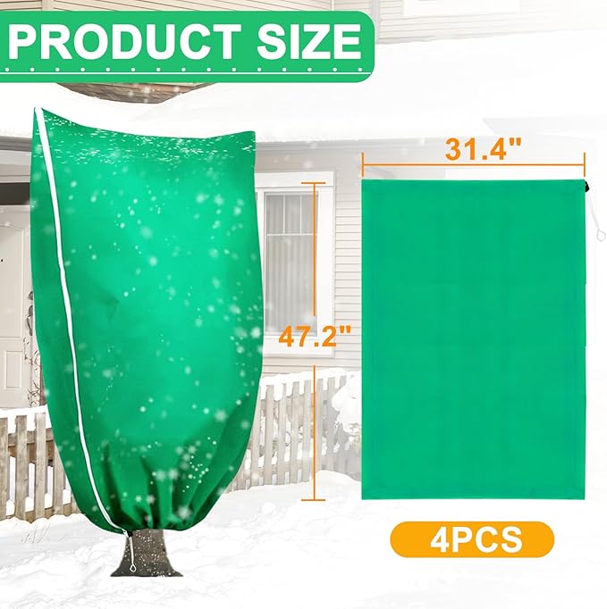 DQS 4 Pack Plant Covers Freeze Protection, 31.4" x47.2" Winter Frost Protection Blankets Frost Cloth,Suitable for Outdoor Winter Frost, Cold Weather, shrubs, Trees, Jackets, and coverings