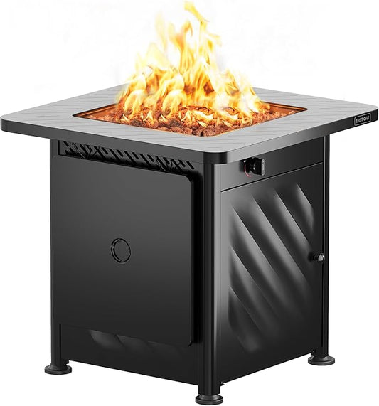 EAST OAK 28” Outdoor Propane Fire Pit Table | 52,000 BTU Gas Fire Pit for Outside with Easy-Hook Lid, Mesh Pocket & Lava Rocks | CSA Certified | Ideal for Patio, Garden & Backyard | Black