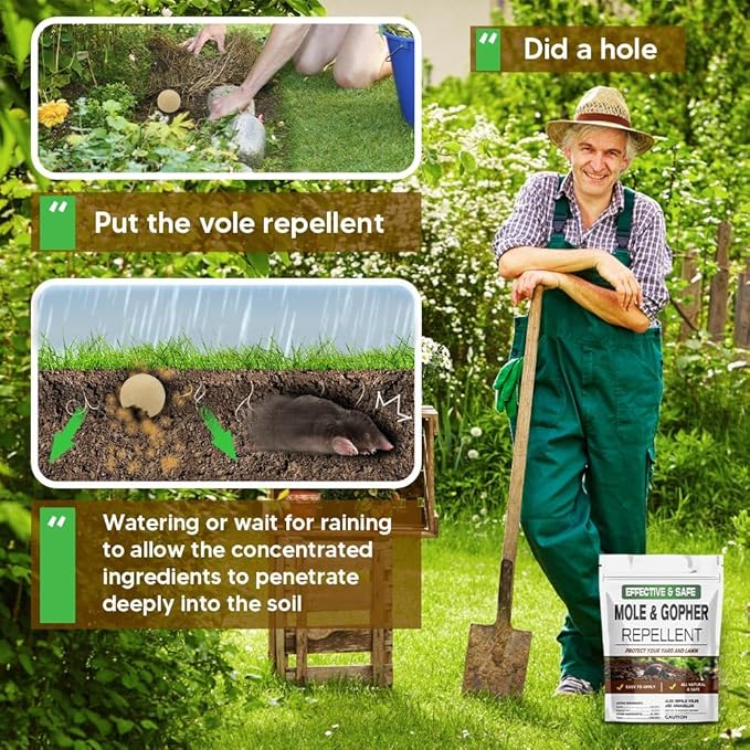 Mole Repellent, Gophers Repellent, Vole Repellant Outdoor, Armadillo Repellant Garden, Moles Control, Groundhog Repellents, Gopher Deterrent for Lawn, Keep Vole Out of Your Yard, Safe to Use-8P