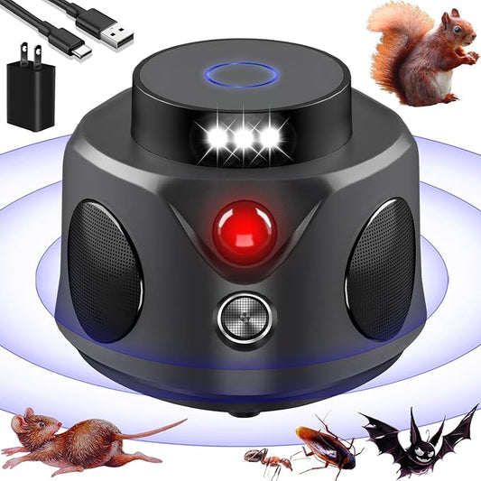 Mice Repellent Indoor,Upgraded Rodent Repellent, Ultrasonic Powerful 360° Pest Repellent with 3 Sided Sensing 9 Strobe Lights,Bat Squirrel Mouse Repellent for Home Attic Garage Houses Barns Warehouse