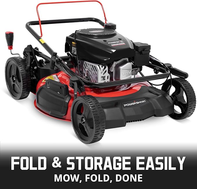 PowerSmart 21 in. Gas Lawn Mower with 144cc 4-Stroke Engine, Push Mower with Mulch, Side-Discharg, Bagger, 6-Positions Adjustable Cutting Height