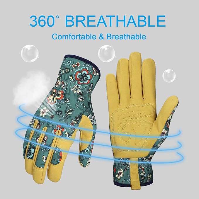 Bamllum Leather Gardening Gloves for Women - Working Gloves for Weeding, Digging, Planting, Raking and Pruning