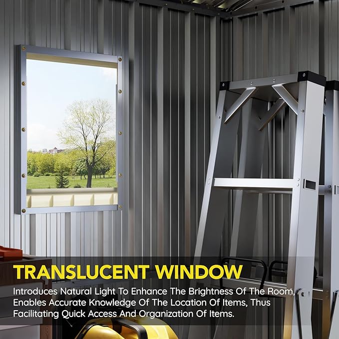 6x8FT Outdoor Metal Storage Shed, Double Door, 1 Clear Window, Tool Shed for Garden, Patio, Backyard