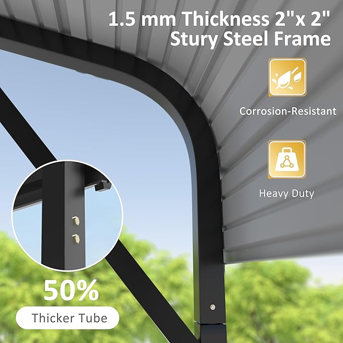 MUPATER 20x20 FT Hardtop Carport with Metal Roof, Heavy Duty Metal Carport Canopy, Outdoor Garage Car Shelter Shade, Car, Truck, Boat, Gray