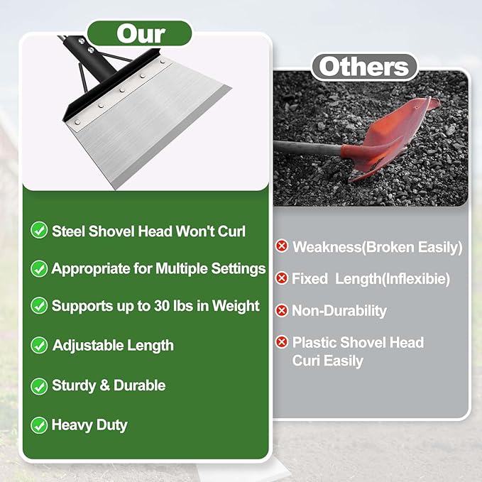 Multifunctional Garden Cleaning Shovel, Heavy Duty Steel Flat Shovel with 59" Adjustable Handle, Floor Scraper, Outdoor Spade Tool for Weeding, Lawn Edging, Digging, Ice Removal