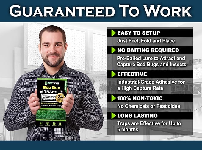 MaxGuard Bed Bug Traps (24 Traps) Non-Toxic Bed Bug Detection Traps. Detects, Traps, and Kills Bed Bugs and Crawling Insects Such as Spiders, Crickets, Cockroaches and Ants