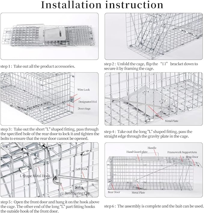 Animal Traps,Live Animal Trap for Cats,Rabbits, Squirrels,cat Trap for Stray Cats, Live Traps for Raccoons, Stainless Steel Foldable with Pedal Triggers (32 x 11 x 12.6 inches)
