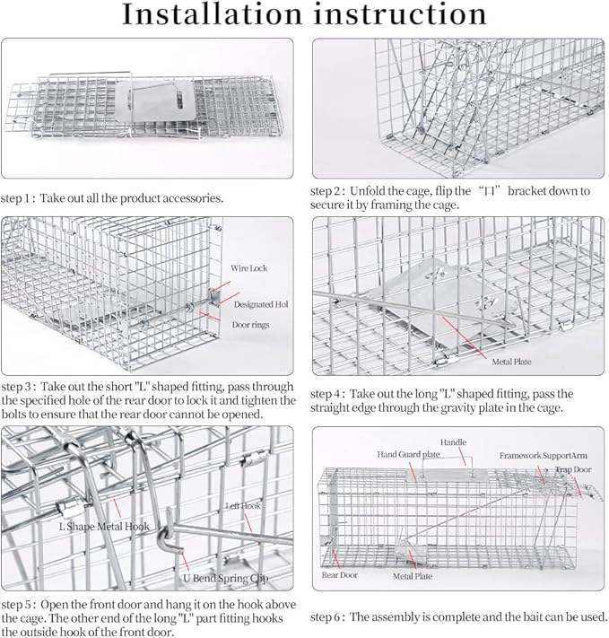 Animal Traps,Live Animal Trap for Cats,Rabbits, Squirrels,cat Trap for Stray Cats, Live Traps for Raccoons, Steel Foldable with Pedal Triggers (24 x 7 x 8 inches)