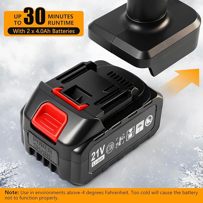 Cordless Snow Shovel, 12 Inch Electric Snow Shovel with 2×4.0Ah Batteries & Charger, 26FT Throw, Detachable 3-Section Pole & Adjustable Handle, for Driveway, Patio, Deck