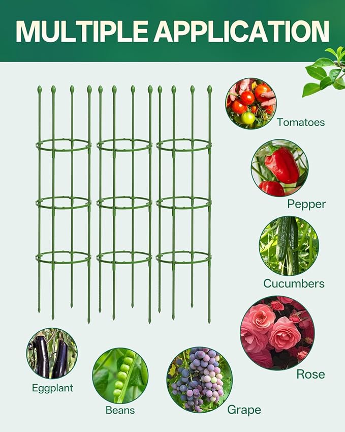 Breeze Touch Tomato Support Cages 3 Pack, Adjustable Tomato Trellis Up to 59 Inch for Garden & Pots, Small Plant Cages, Plant Support for Climbing Vegetables, Flowers, Beans, Cucumber, Peony