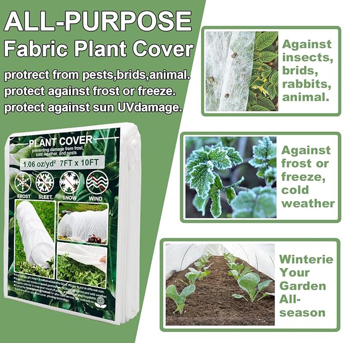 Plant Covers Freeze Protection, Antifrost Cover 7ft×10ft Reusable Rectangle Frost Protection Floating Row Cover Plant Blanket Garden Winterize Cover for Cold Weather Snow