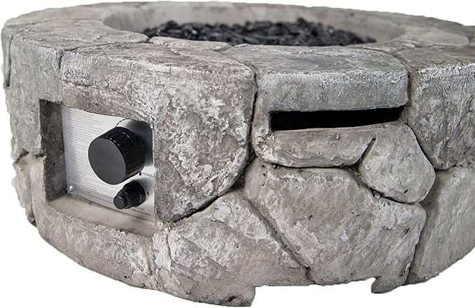 HF09501AA Edinburgh 40,000 BTU Propane FirePit Table for Patio and Deck Use, MGO Construction, Includes Crystal Glass Beads Protective Fabric Cover, 28 Inch x 9 Inch, Stonework Finish
