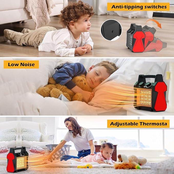 Outdoor Heaters for Patio, 1500W Garage Heater with Overheat Protection, 3S Fast Heating Electric Portable Space Heater, Outdoor Heater, Garage, Greenhouse, Indoor Outdoor Use